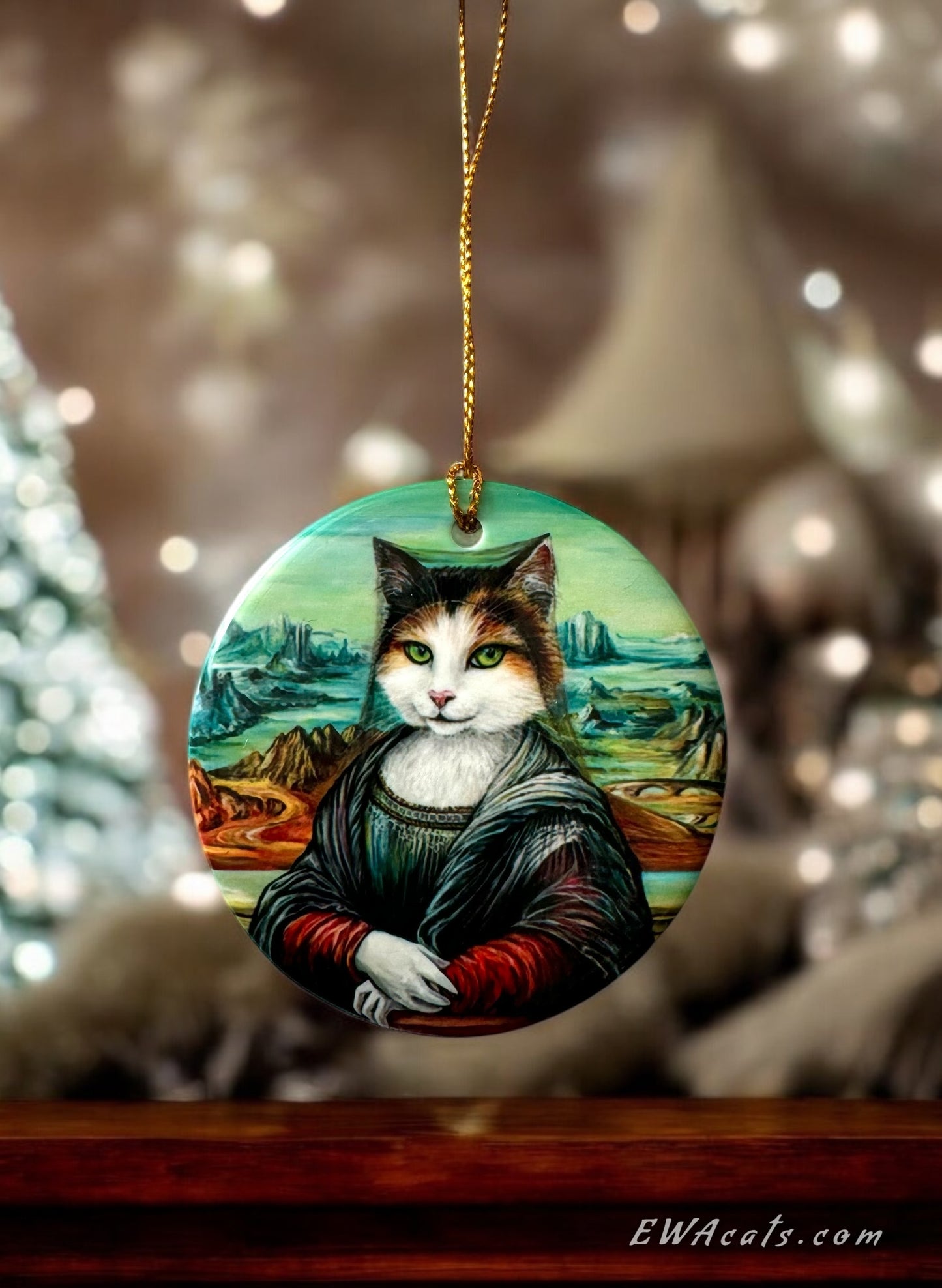 ORNAMENT Porcelain 3"x 3" Round "Meowna Lisa"