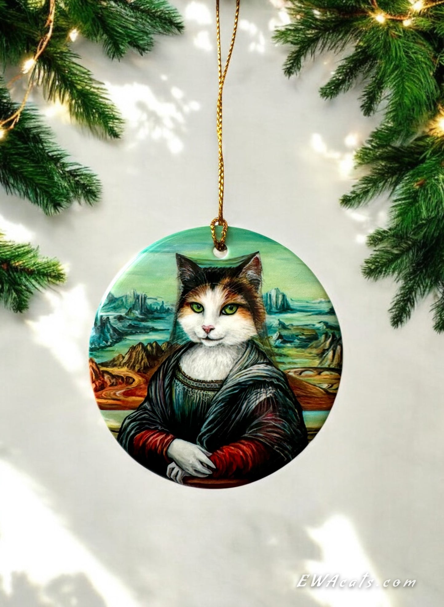 ORNAMENT Porcelain 3"x 3" Round "Meowna Lisa"