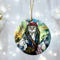 ORNAMENT Porcelain 3"x 3" Round "Cat Sparrow"