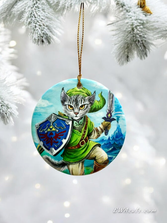 ORNAMENT Porcelain 3"x 3" Round "Kitty Link"