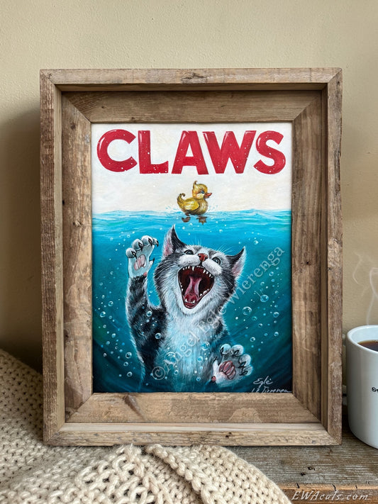 Original Painting "Claws" Inspired by movie Jaws, Glow in black light and in the dark