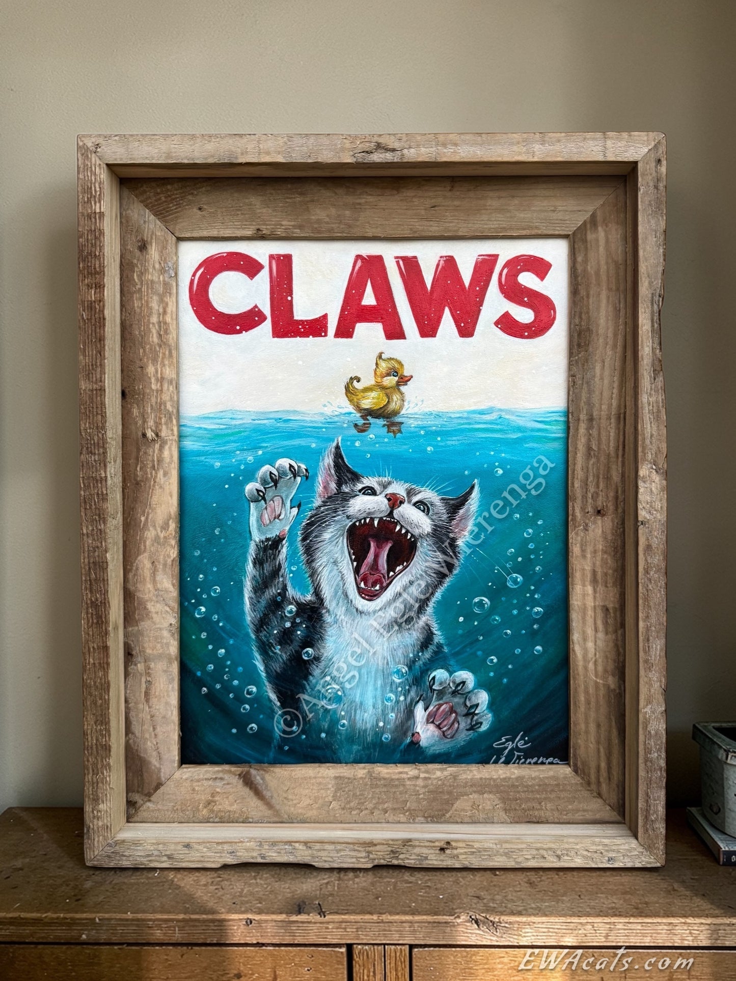 Original Painting "Claws" Inspired by movie Jaws, Glow in black light and in the dark