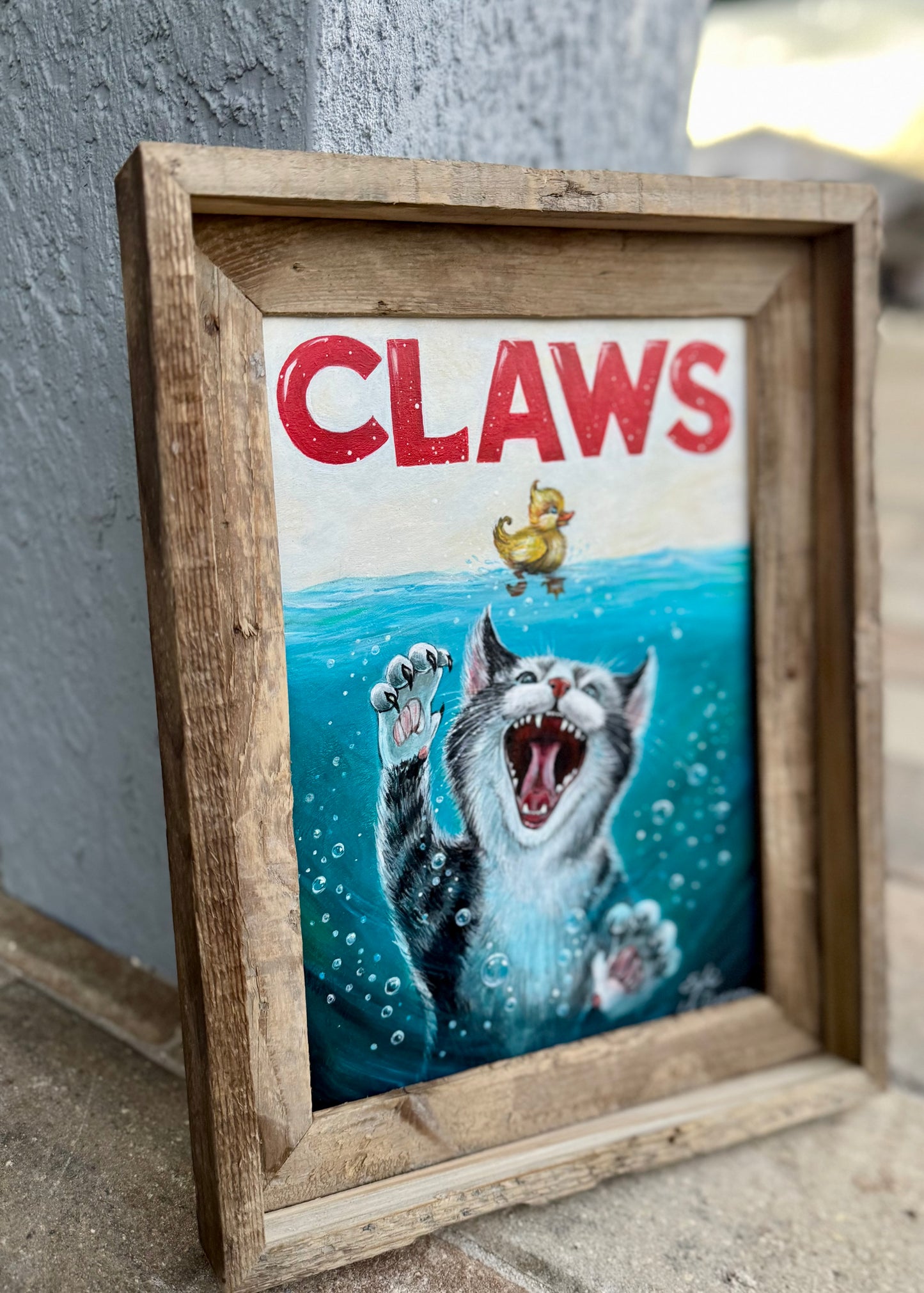 Original Painting "Claws" Inspired by movie Jaws, Glow in black light and in the dark