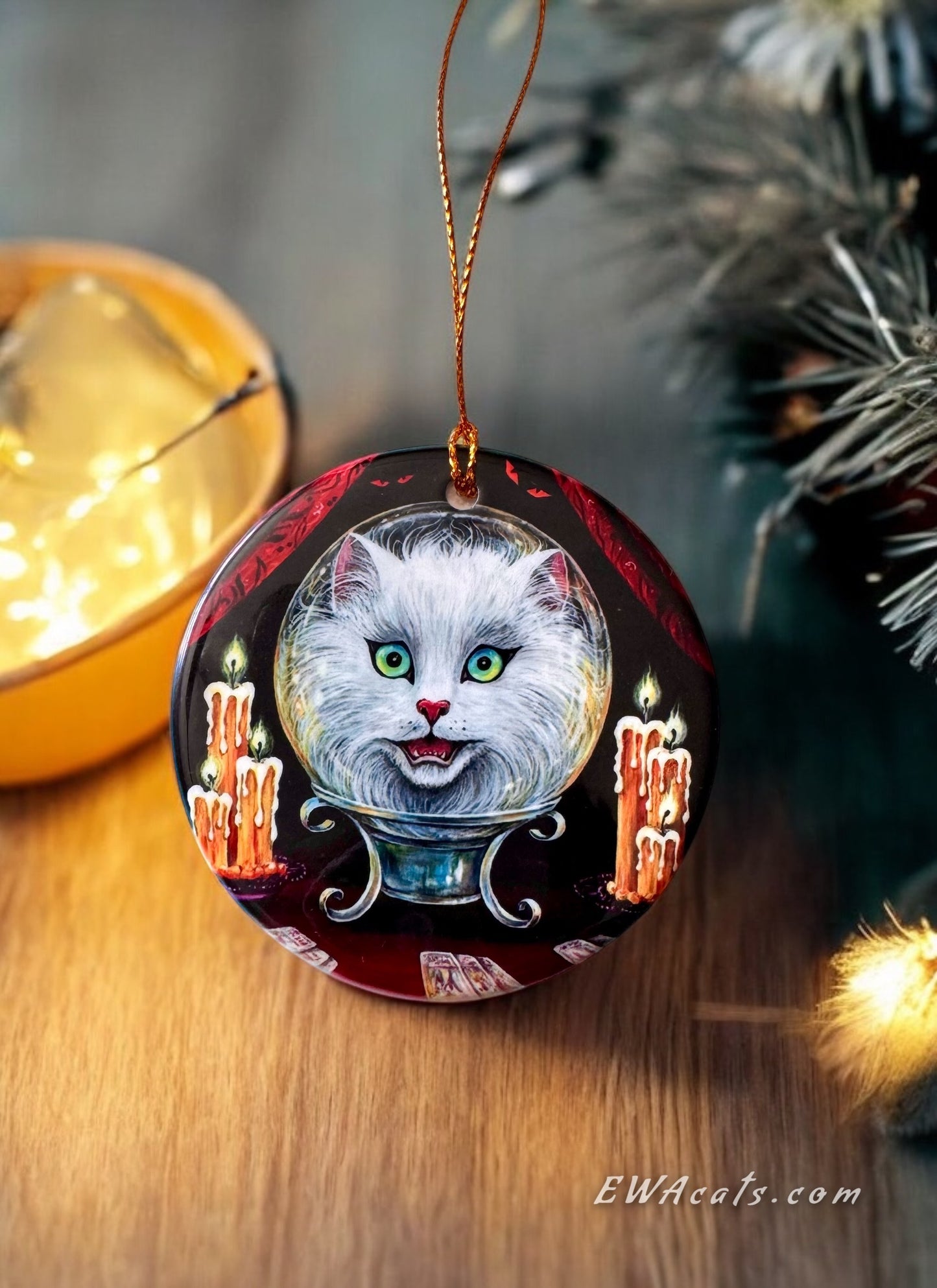 ORNAMENT Porcelain 3"x 3" Round "Meowdame Leota"