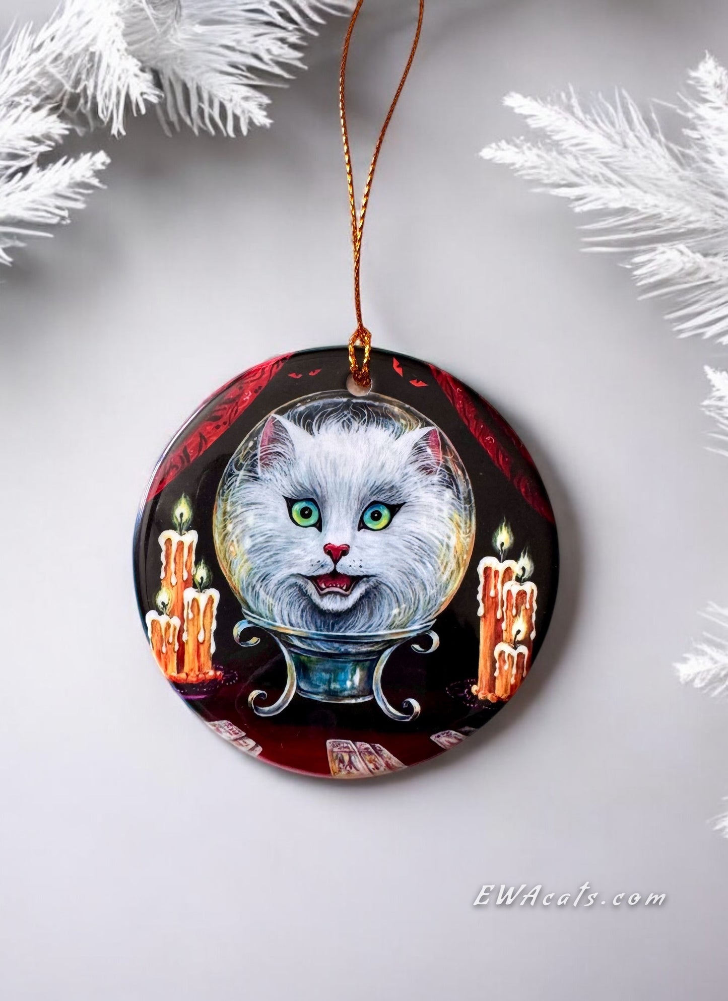 ORNAMENT Porcelain 3"x 3" Round "Meowdame Leota"