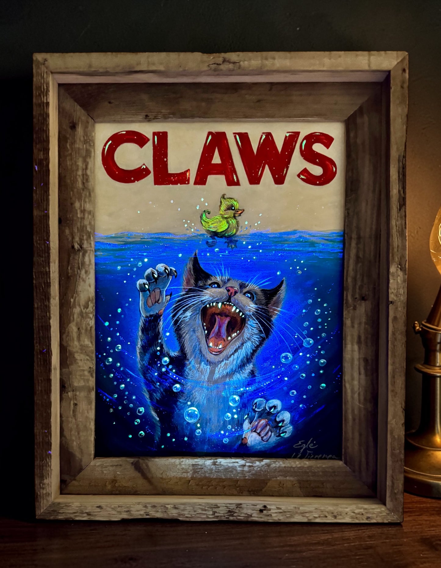 Original Painting "Claws" Inspired by movie Jaws, Glow in black light and in the dark