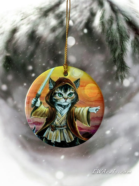 ORNAMENT Porcelain 3"x 3" Round "Obi-Wan Catnobi"