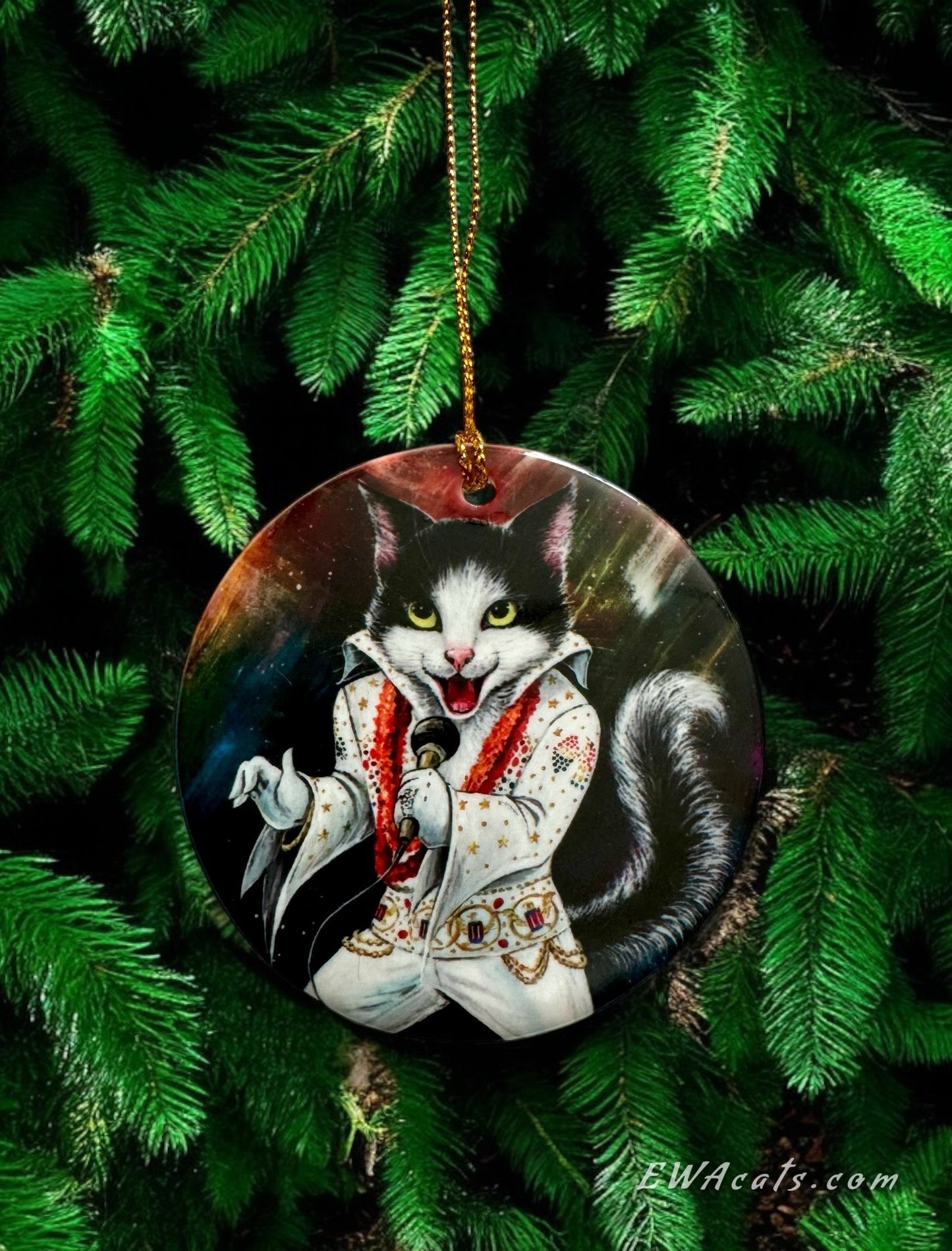 ORNAMENT Porcelain 3"x 3" Round "Elvis Purresley"