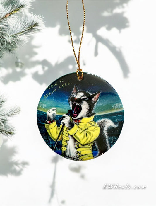 ORNAMENT Porcelain 3"x 3" Round "I Meow to Brake Free!"