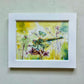 Original Painting "Garden Messenger" Fluid Acrylic on paper