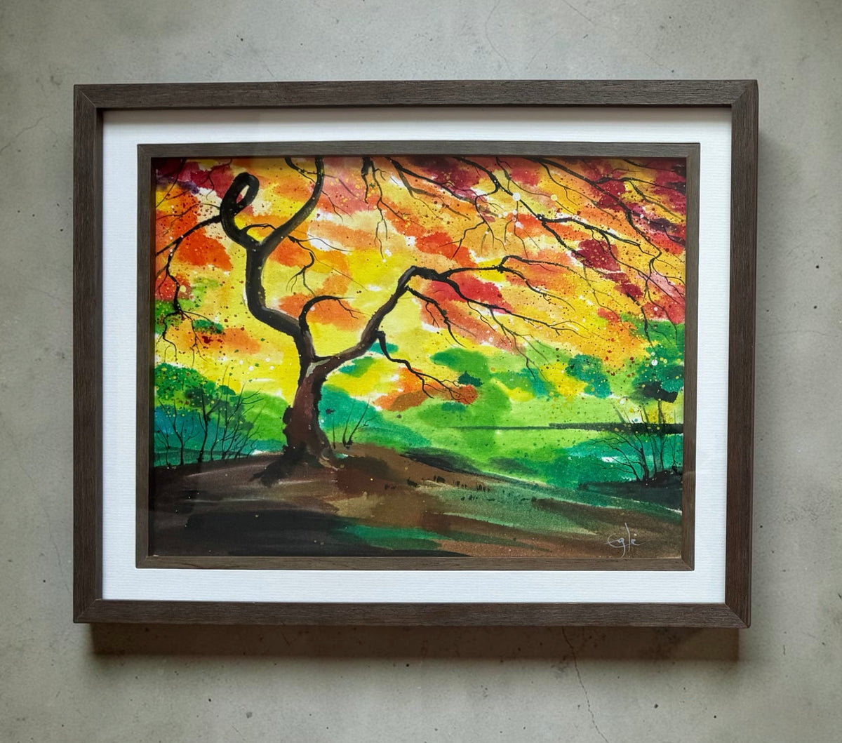 Original Painting "Autumn Dance" Fluid Acrylic on paper