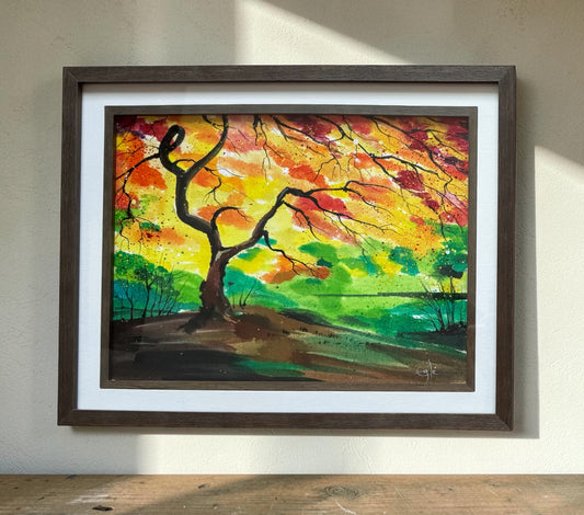 Original Painting "Autumn Dance" Fluid Acrylic on paper