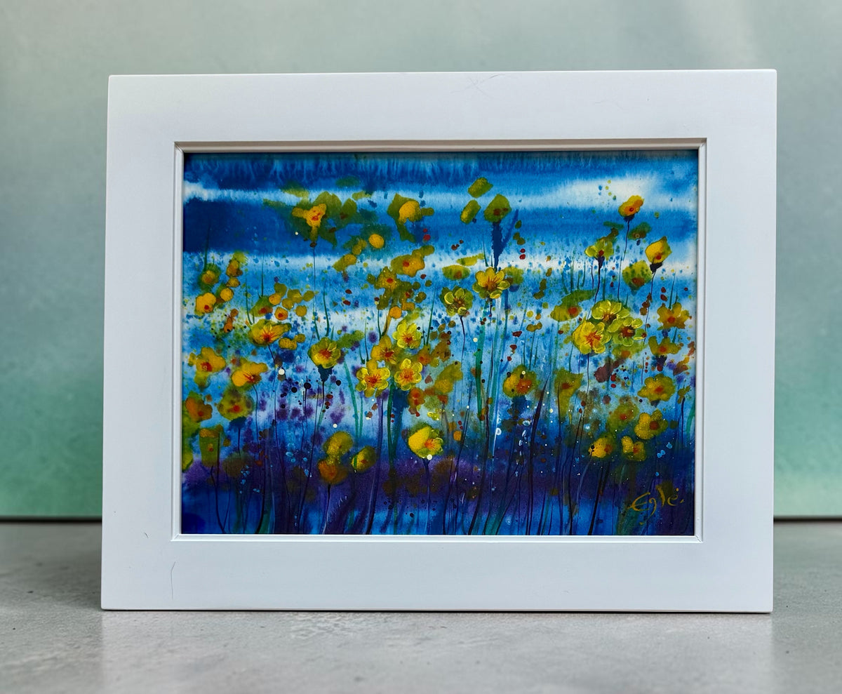 Original Painting "Meadow of Stars" Fluid Acrylic on paper