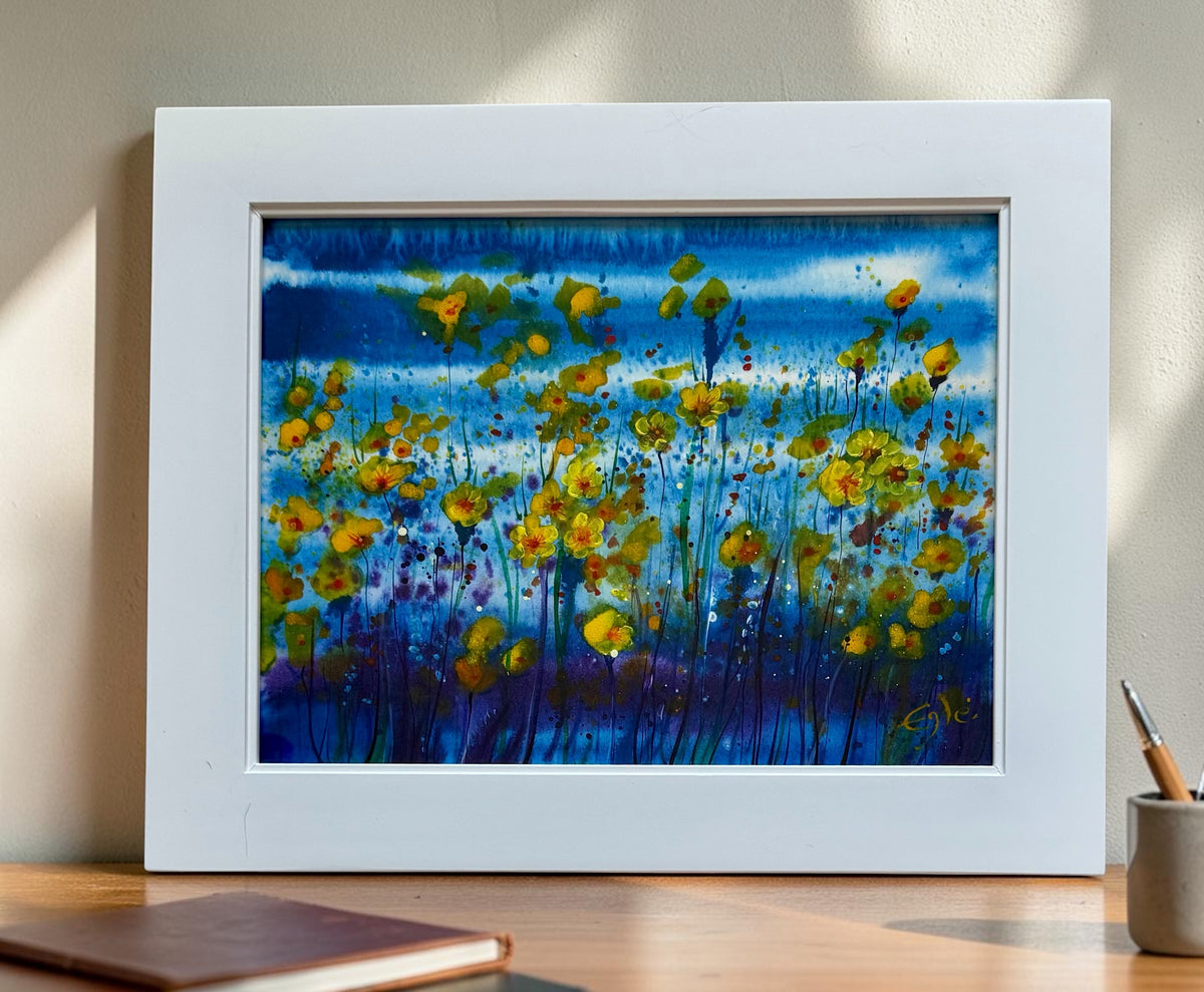 Original Painting "Meadow of Stars" Fluid Acrylic on paper