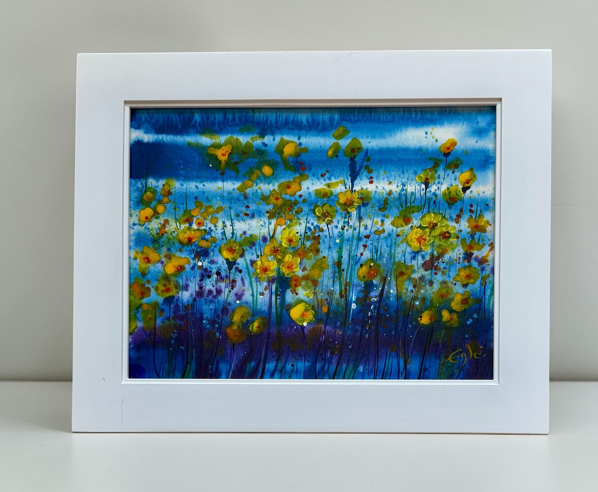 Original Painting "Meadow of Stars" Fluid Acrylic on paper