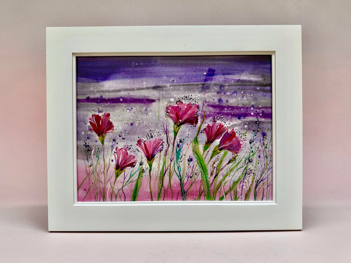 Original Painting "Rainy Day Flowers" Fluid Acrylic on paper (Copy)