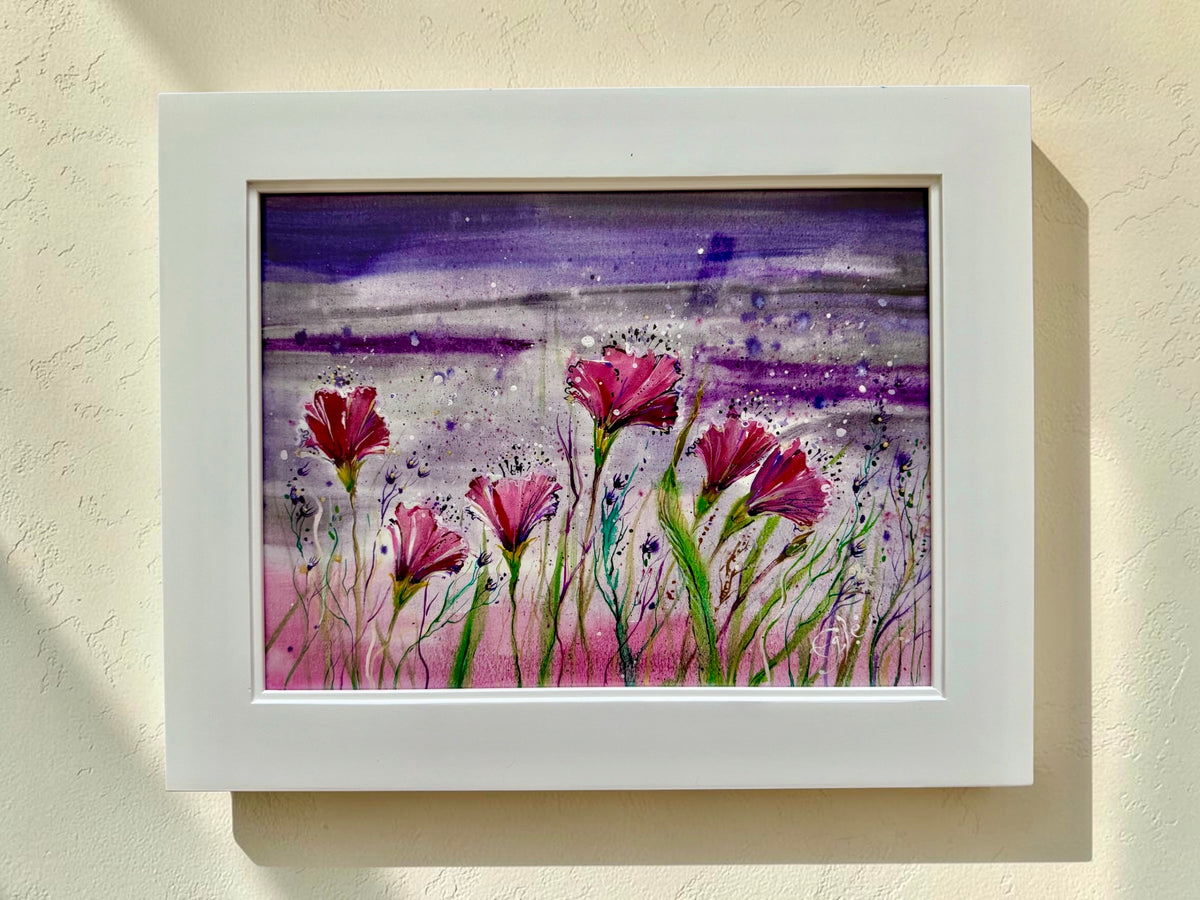 Original Painting "Rainy Day Flowers" Fluid Acrylic on paper (Copy)