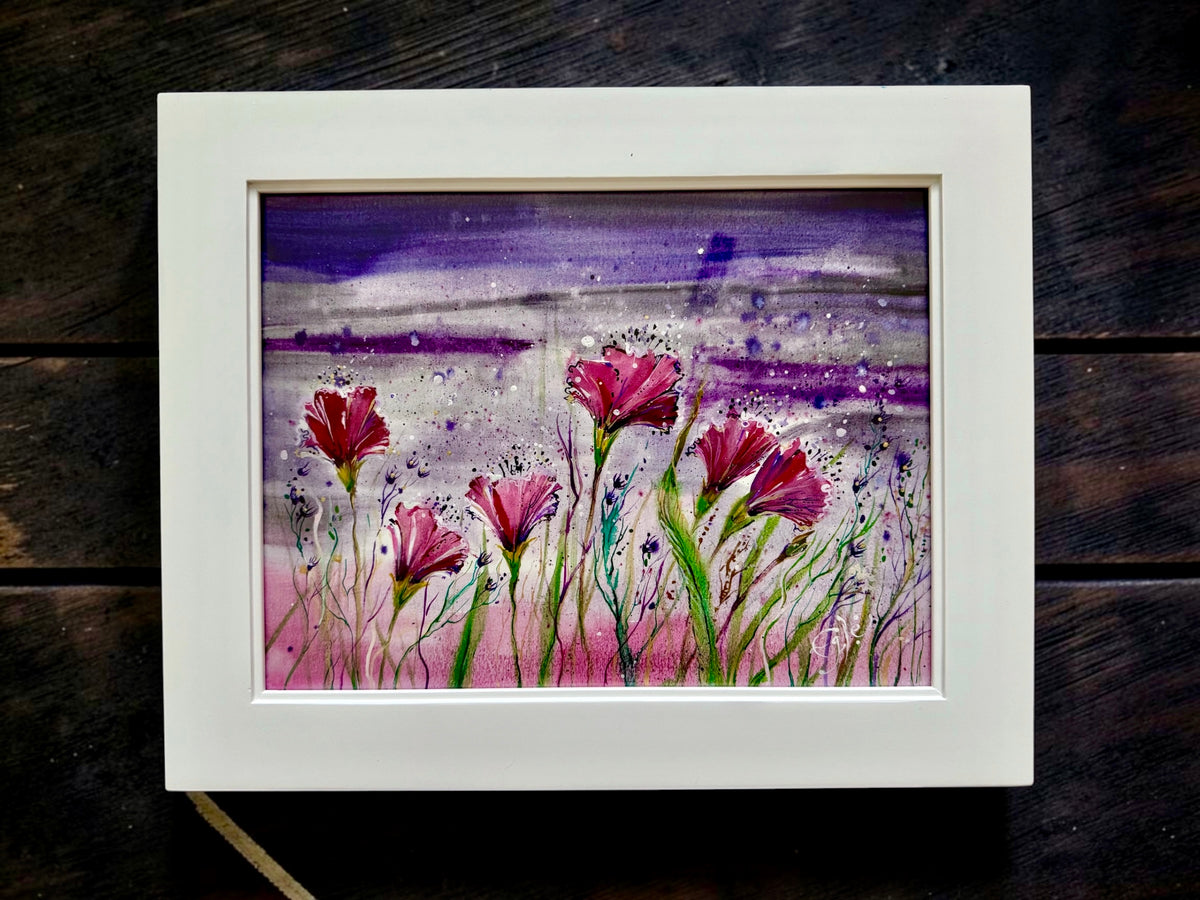 Original Painting "Rainy Day Flowers" Fluid Acrylic on paper (Copy)