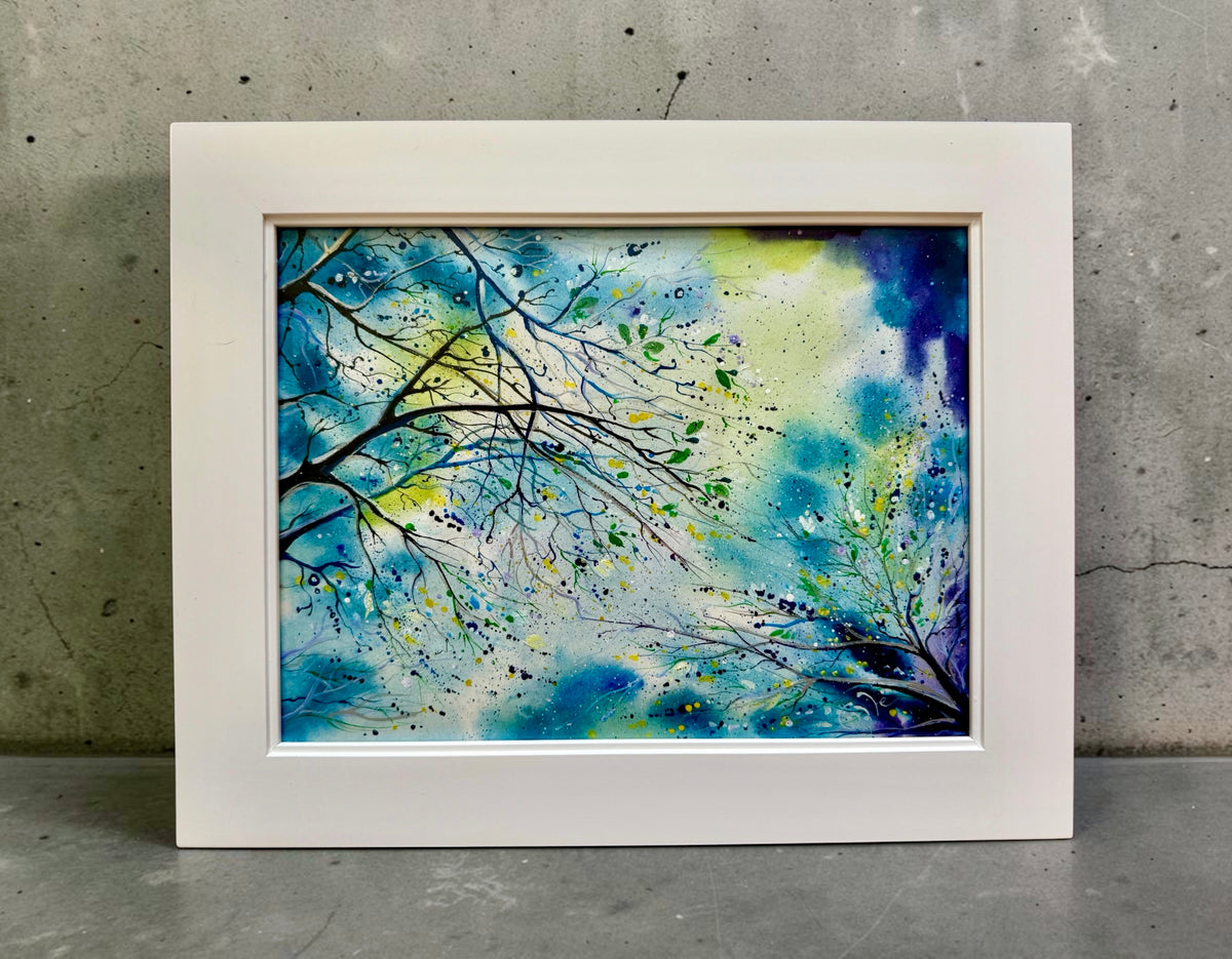 Original Painting "Blue Awakening" Fluid Acrylic on paper