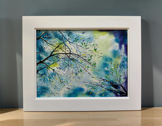 Original Painting "Blue Awakening" Fluid Acrylic on paper