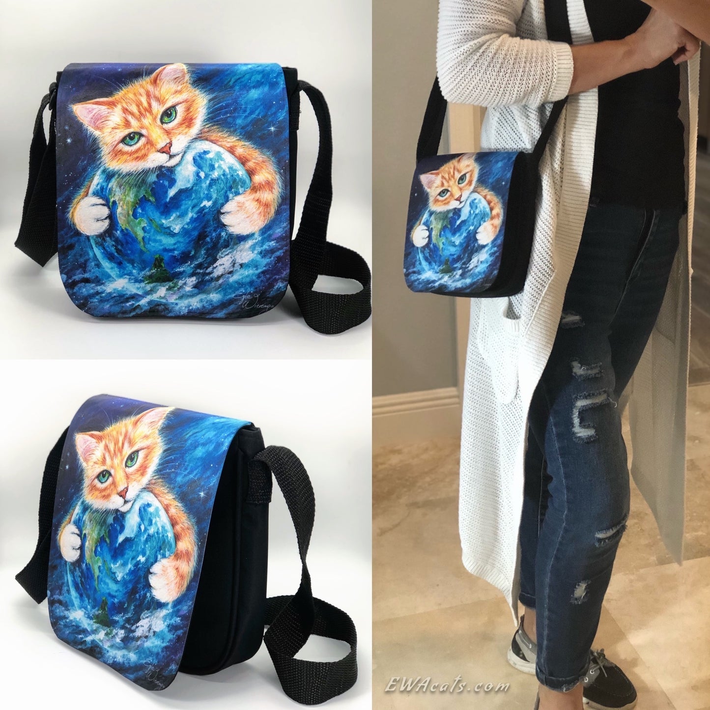 Shoulder Bag "It's a Cat's World" with a Removable Flap