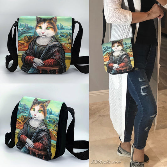 Shoulder Bag "Meowna Lisa" with a Removable Flap