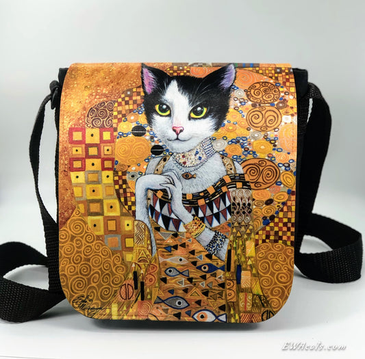 Shoulder Bag "Cat in Gold" with a Removable Flap