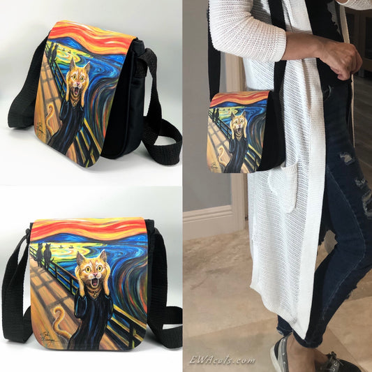 Shoulder Bag "The Cat Scream" with a Removable Flap