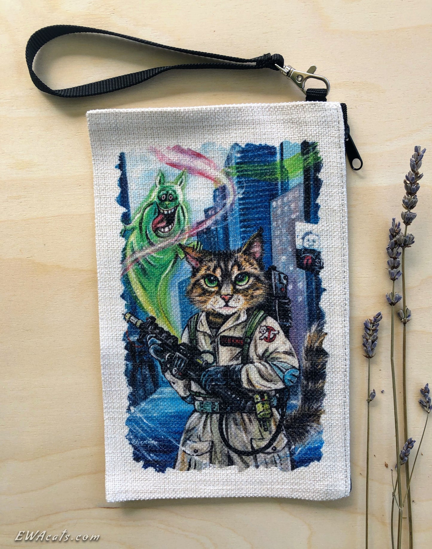 Linen Wallet "Ghostbuster Cat"