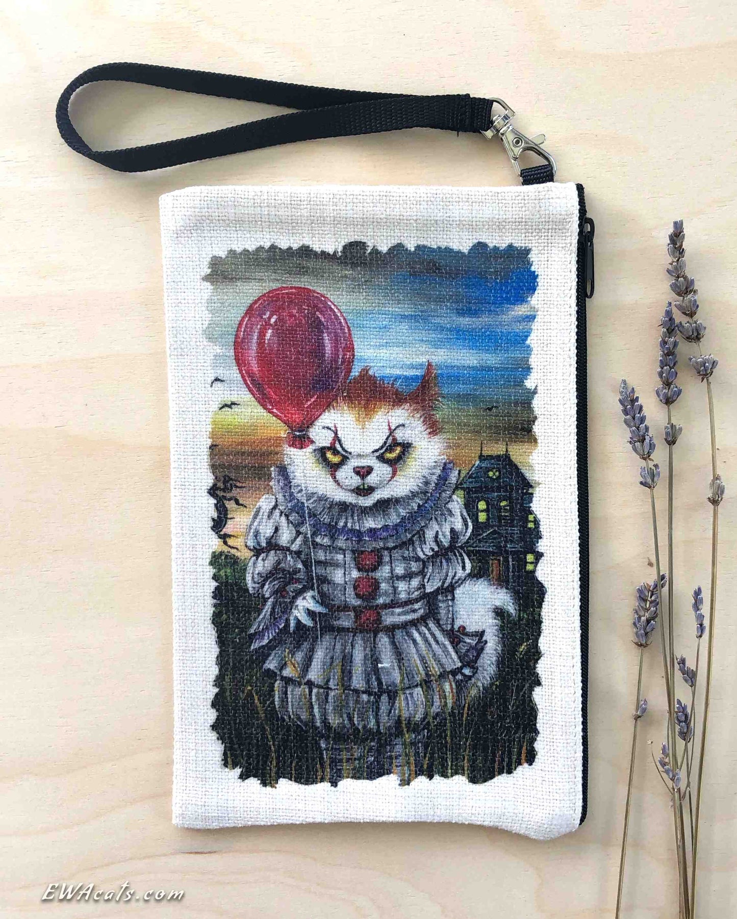 Linen Wallet "KittyWise the Purring Clown"
