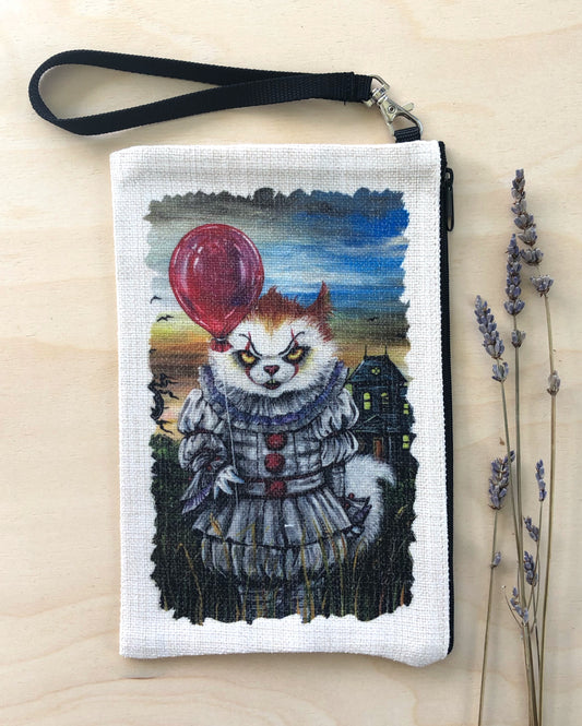 Linen Wallet "KittyWise the Purring Clown"